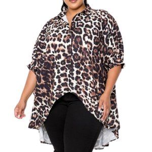 Plus Size Classic Leopard High-Low Blouse